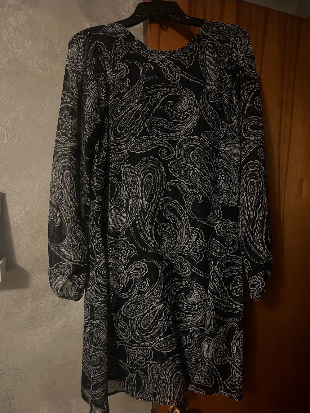 Calvin Klein Black Dress with White Paisley Print - Long Sleeve